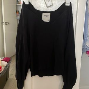 Abercrombie L Crop Black Sweater Puff Sleeve